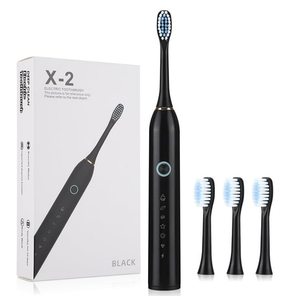Electric Toothbrush for Adults and Kids, Rechargeable Power Sonic Tooth Brush Soft Cleaning, 4 Brush Heads, 6 Modes, Smart Timer,Waterproof, Black