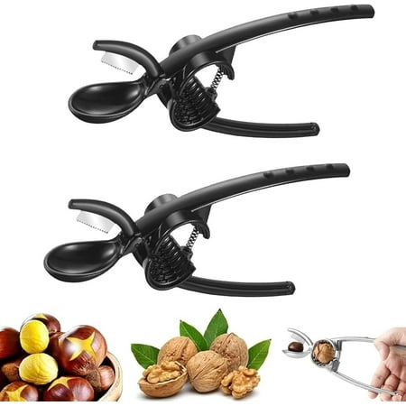 

2-In-1 Nut Cracker Walnut Nut Cracker Tool Chestnut Cutter Nut Crackers For All Nuts Can Easily Crack Nuts Aluminum alloy nut clip cutting tool (Balck 2Pcs)