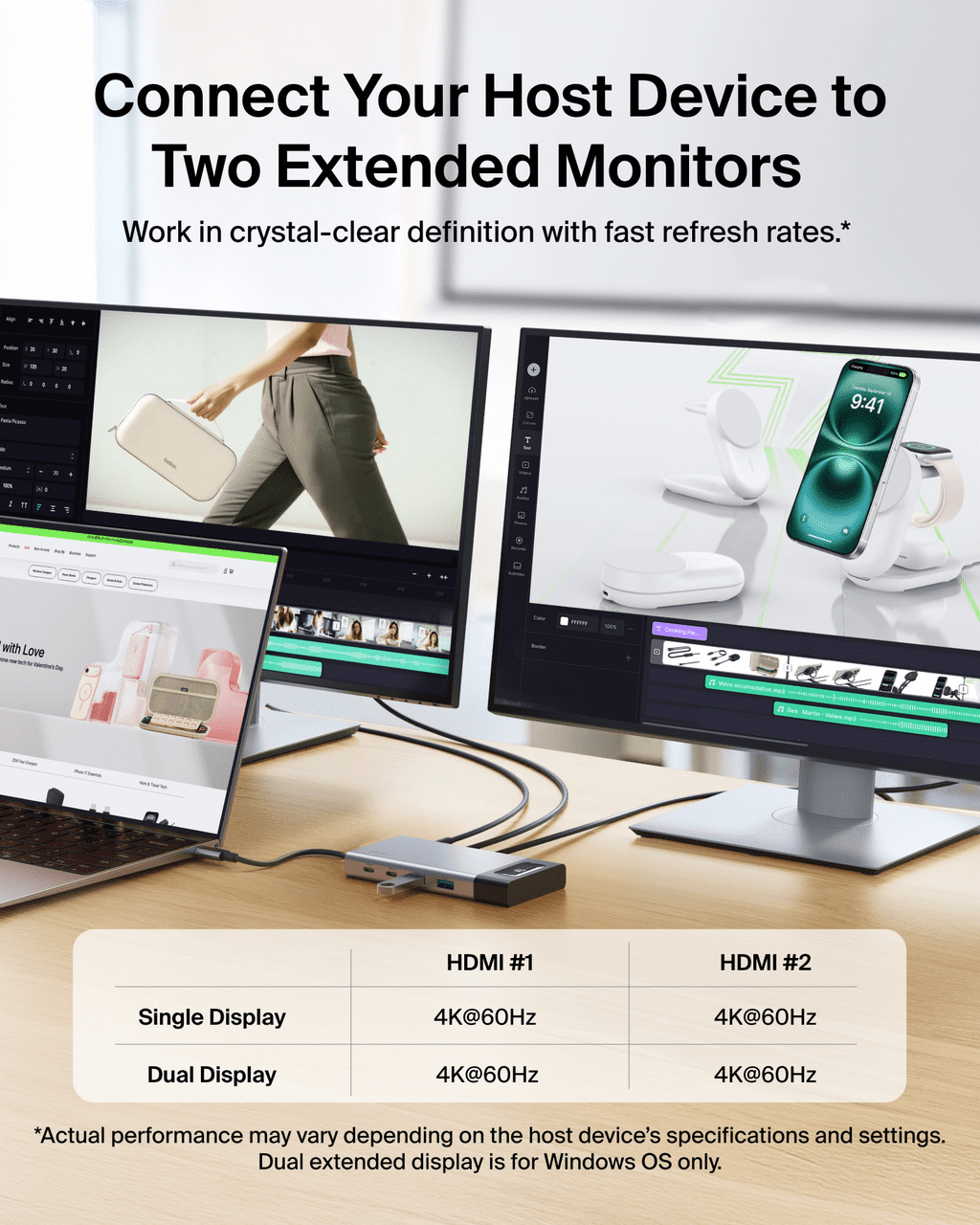 Belkin USB-C Hub, 8-in-1 Multi-Port Docking Station 100W - Dual Display Support for Mac, Windows and Chromebook - 10Gbps data transfer speeds, Ethernet, resolutions up to 4K@60Hz