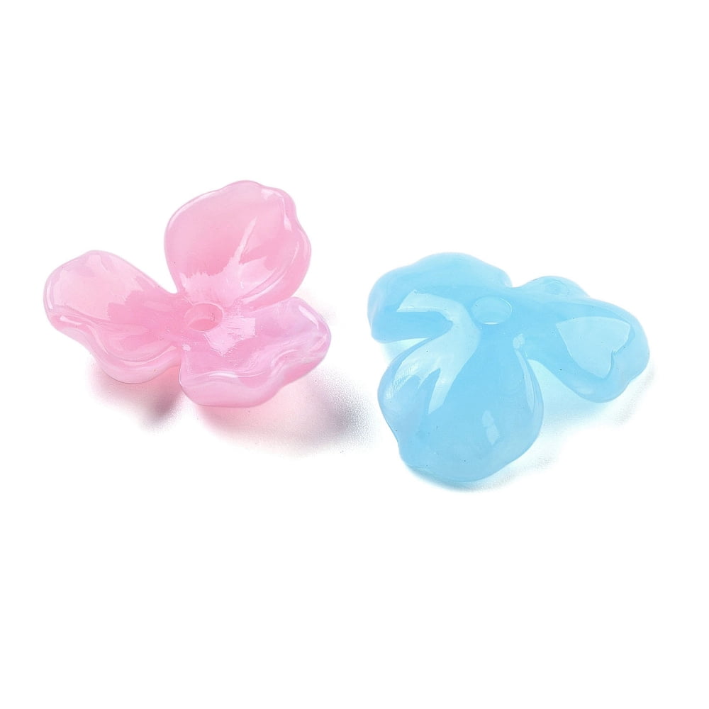 400pcs Acrylic Beads Caps 3-Petal Flower Mixed color 22x23.5x6mm Hole: 2.8mm