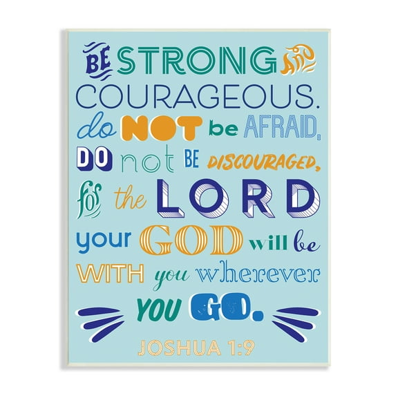 Stupell Industries Be Strong Religious Blue Orange Inspirational Word Design Wall Plaque by The Saturday Evening Post