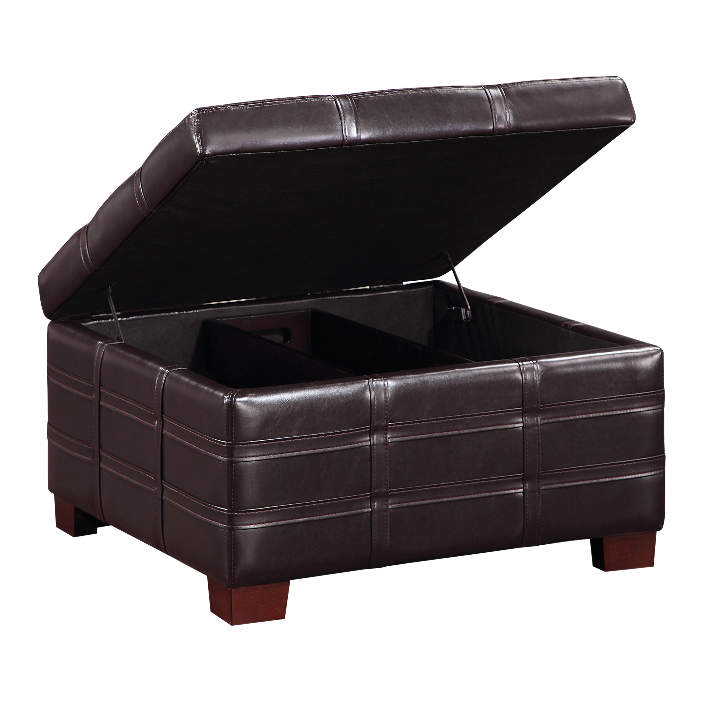 Detour Strap Square Storage Ottoman in Espresso Faux Leather