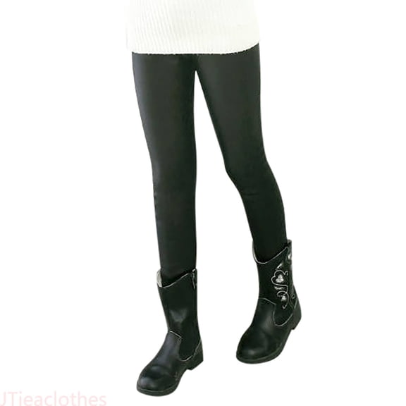 JTieacloth Girls Trendy Pants Girls Solid Stretchy Leather Legging Teens Pants Dance Pants Running Active Tights For Kids Youth Teen,Sizes 2-3 Years