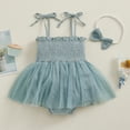 thumbnail image 5 of Newborn Baby Girl Sleeveless Bubble Romper Dress Cotton Tutu Tulle Skirt Hem Bodysuit with Headband Set Summer Clothes, 5 of 7