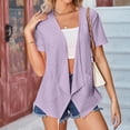 thumbnail image 3 of Women's Summer Casual Cardigan, US Size Loose Fit Short Sleeve Open Front Knit Top, Lightweight Breathable Cover Up for Beach, Vacation, and Daily Wear Purple L, 3 of 7