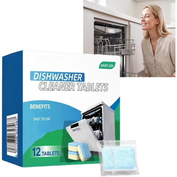 Dishwasher Cleaner Tablets - Deep Cleaning Descaler for Dishwasher Machine, Heavy Duty Limescale Remover, 12 Packs(Q)