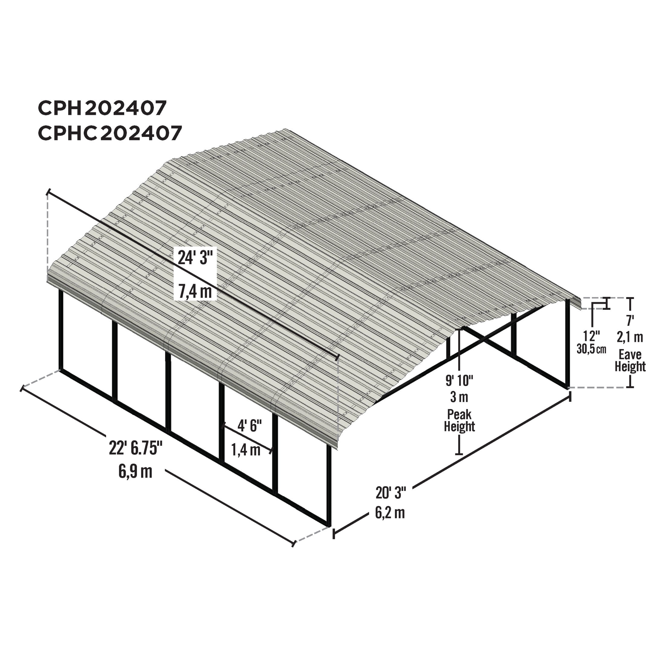 Arrow 20 x 24 x 7 ft Eggshell Carport