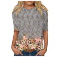 thumbnail image 1 of TSADFHJI Hauts de Sortie pour Femmes Tendance Hauts Adaptés Col Rond Manches Mi-Longues Blouse Imprimée Confortable T-Shirts L Gris, 1 of 4