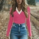 thumbnail image 2 of Ropa urbana para mujer,Blusa informal de poliéster con cuello en V y manga corta para mujer, ideal para usar en cualquier temporada, sopatenor, 2 of 9