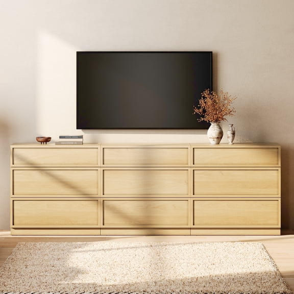 WAMPAT Modern TV Stand for TVs Up to 100", 3-in-1 Entertainment Center TV Console with 6 Doors and Adjustable Shelf, Wooden Media Console Cabinet for Living Room, Bedroom, Beige