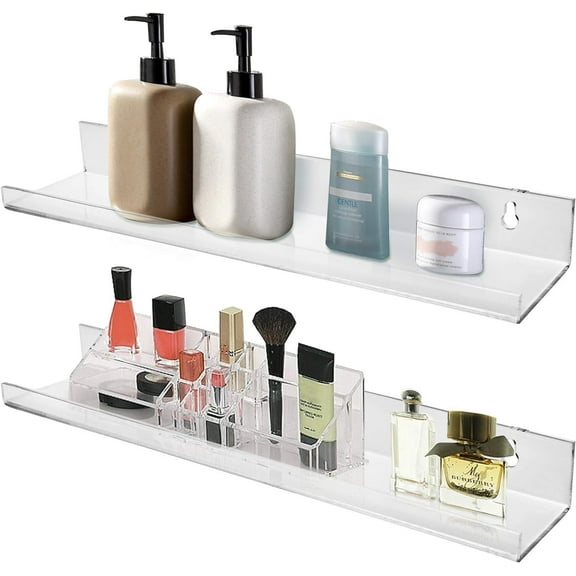 My Charity Boxes Floating Shelves Wall Mounted Bookshelf 15 x 5 x3 Clear Acrylic Bathroom Shelves Cosmetics Organizer, Spice Rack Storage or Wall Dcor Display 2 Pack