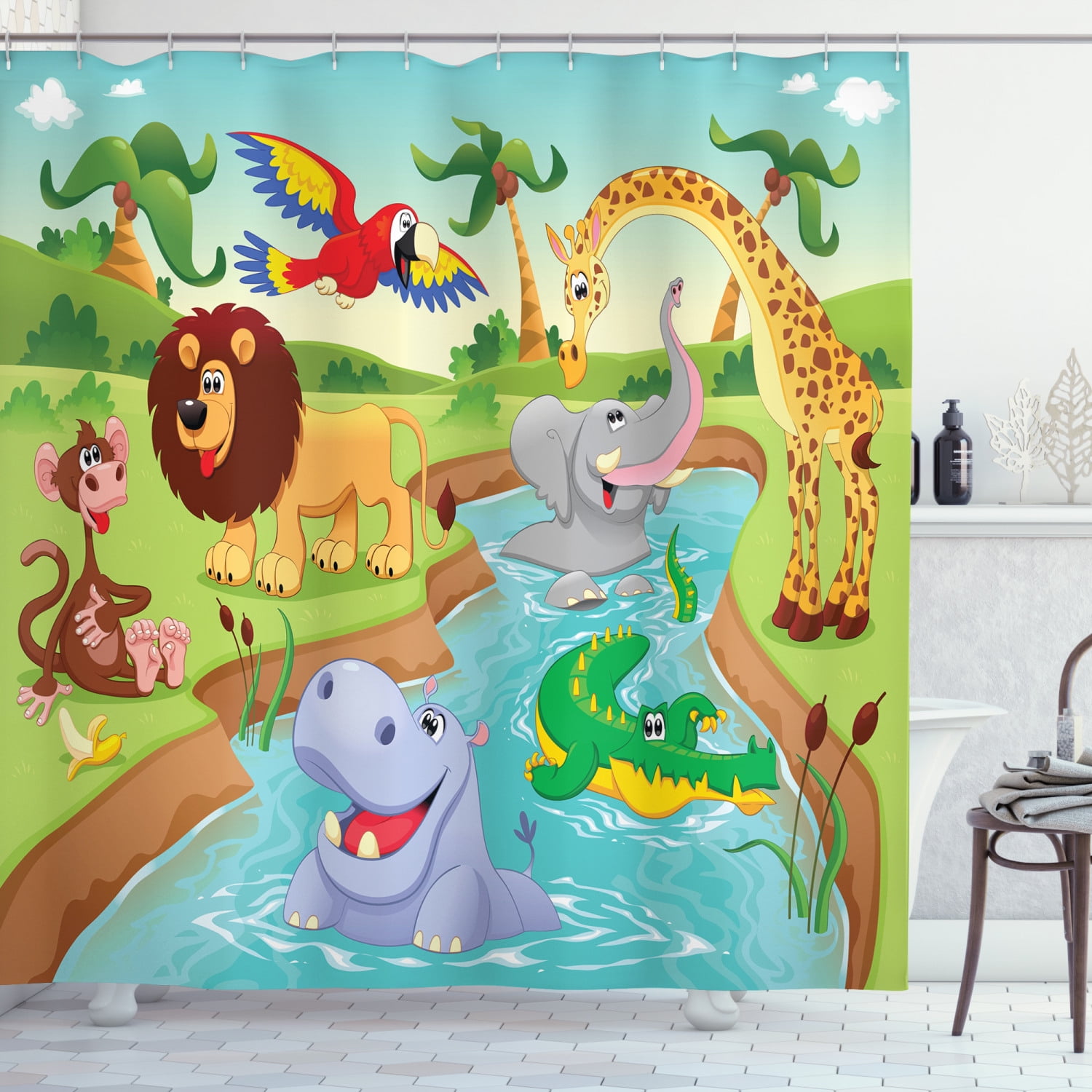 Elephant mother and child Shower Curtain Bathroom Decor Fabric & 12hooks 71*71in 
