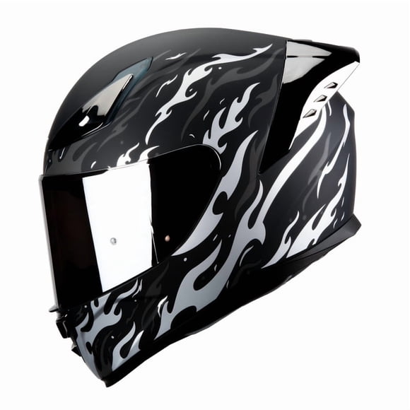 Casco Integral Onix Silver Flame Negro Plata Mate XXL + Visor Transparente