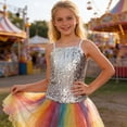 thumbnail image 2 of YUQIN Soft Tops Girls Sequin Tank Tops Sleeveless Adjustable Spaghetti Strap Crop Cami Top Carnival Sparkly Dance Blouse For Children Children Basic Tees, 2 of 4