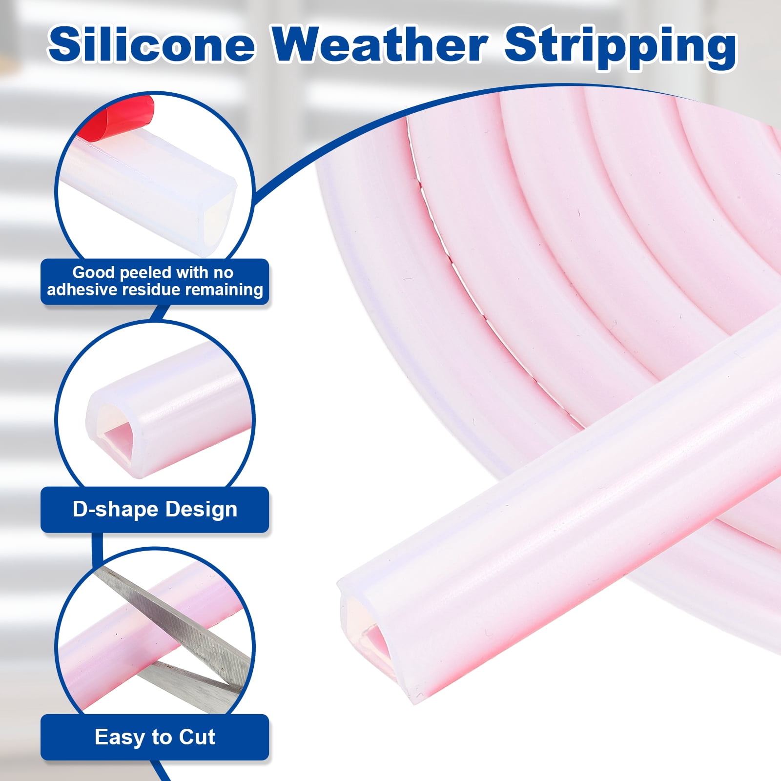 Uxcell Silicone Weather Stripping 12mm W x 2mm T x 12mm H, 13.1FT/4M Self Adhesive D Shape Weather Stripping Door Seal Strip for Door Frame Window Sealing Large Gap