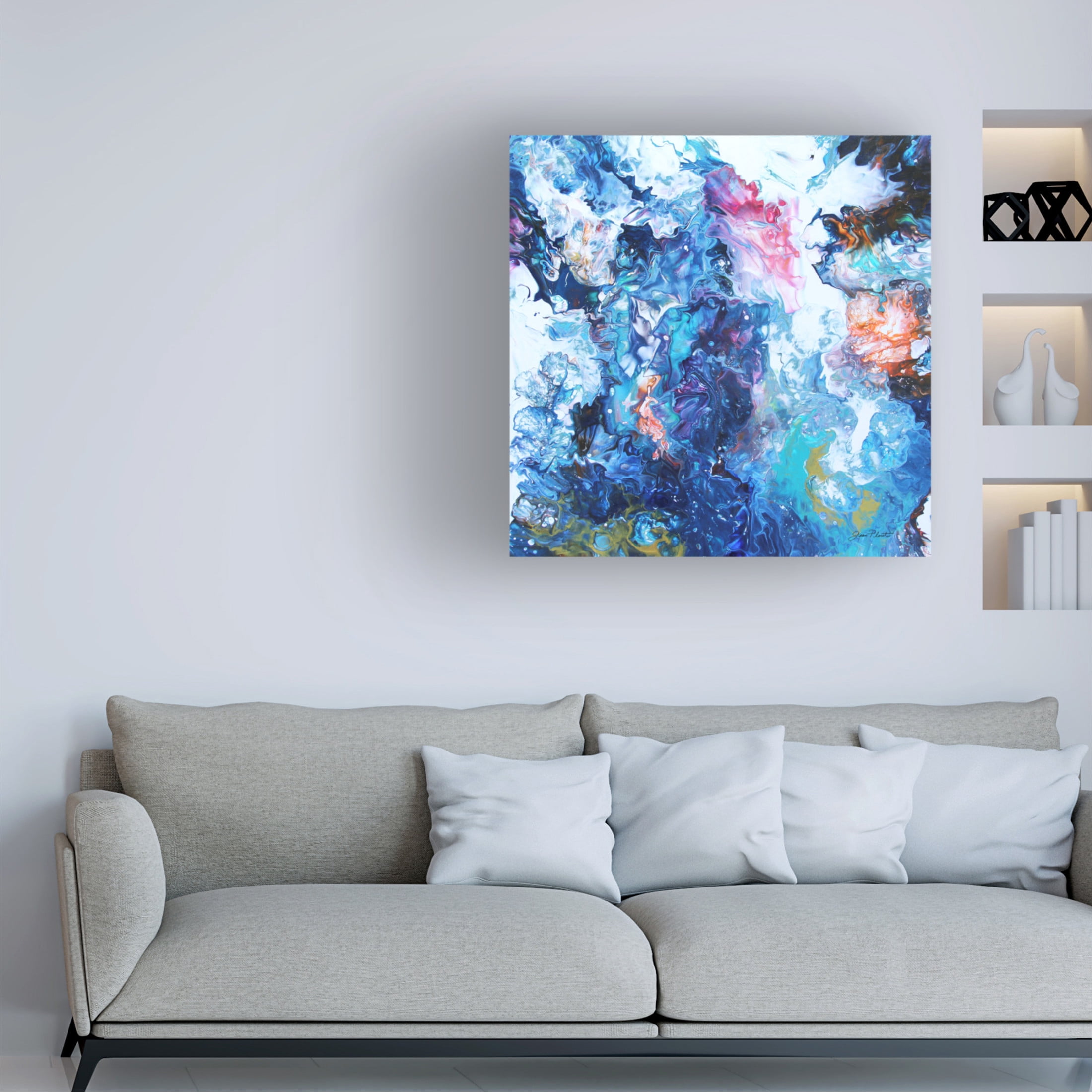 Canvas Wall Art - Jean Plout 'Abstract Pouring D' Wall Art for Living Room, Bedroom, or Office Décor by Trademark Fine Art - 24 x 24 Inches
