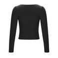 thumbnail image 3 of TIHLMK Long Sleeve Blouse Shirt Women's Casual Fashion Comfortable Solid Color Round-Neck Long Sleeve Tops Blouse Black, 3 of 8