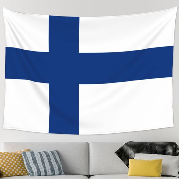 Flag Of Finland Tapestry Wall Hanging Tapestry For Bedroom Living Room Dorm (60 * 90 Inches)