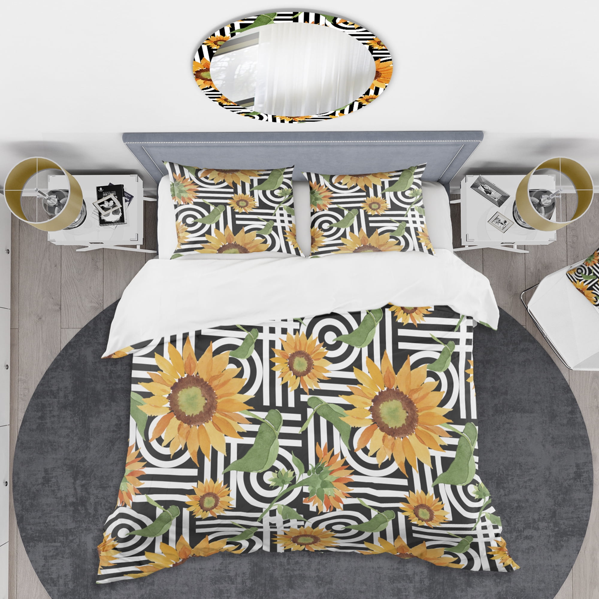 Designart 'Retro Floral Botanical II' Mid-Century Modern Duvet Cover Set