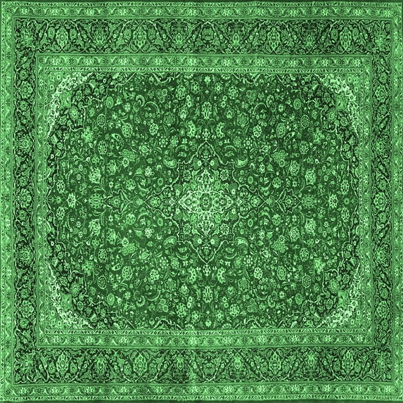 Ahgly Company Indoor Square Medallion Emerald Green Traditional Area Rugs, 4' Square