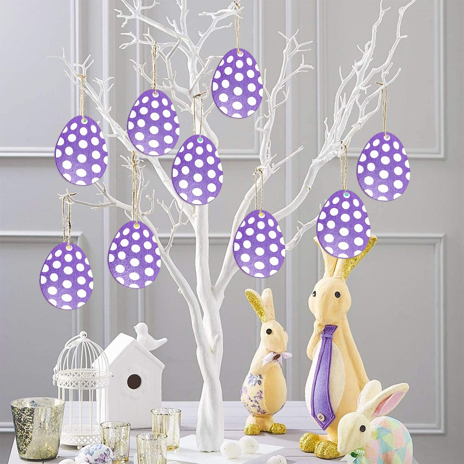 MELLIEX 10 Pièces Ornements en Bois de Pâques Impression d'Oeufs de
