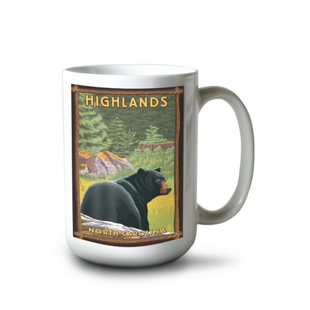 

15 fl oz Ceramic Mug Highlands North Carolina Black Bear in Forest Dishwasher & Microwave Safe