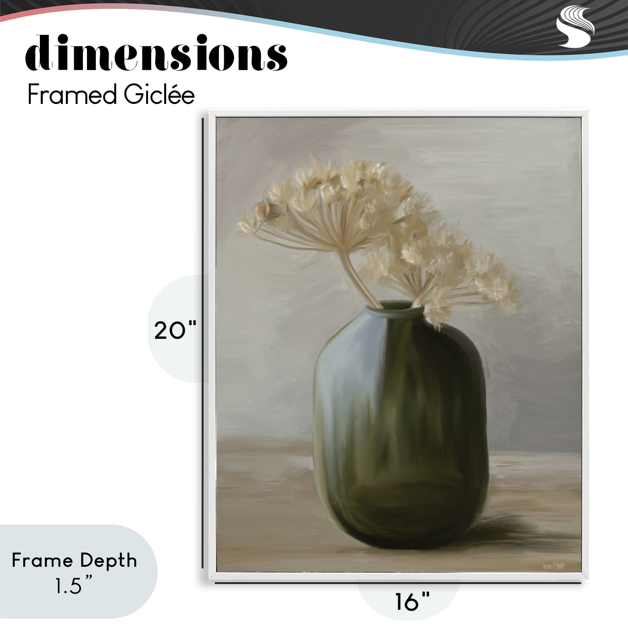 Stupell Industries Dried Blooms in Green Vase White Framed Giclee Art, design by House Fenway