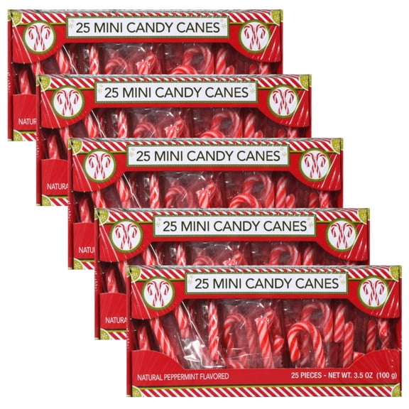 Mini Candy Cane Peppermint Flavored 25pcs Each Box Individually Wrapped for Party Favor Treats Stocking Stuffer Basket Fillers Christmas Thanksgiving Holiday Snack Gift Supplies 125 count - Pack of 5