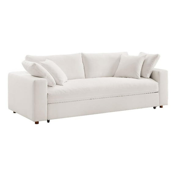 Pemberly Row Upholstered Sleeper Sofa with 4 Throw Pillows in Pure White