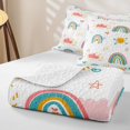 thumbnail image 4 of Erosebridal Cartoon Rainbow Quilt King, Cute Stars King Coverlet Set, Polka Dots Reversible, Teal Peach, 3pcs (1 Bedspread and 2 Pillowcases), 4 of 7