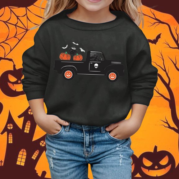 Boys Sweatshirts Kids Spooky Print Crew Neck Sweatshirt Long Sleeve Casual Hoodless Top Black 3-4 Years