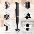 thumbnail image 3 of FTCBJJA 400W 2-Speed Handheld Electric Blender, Turbo Boost, Black Immersion Hand Blender Effortless Blending Smoothies, Shakes, Puree or Kid Food, 3 of 5