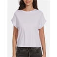 thumbnail image 2 of Womens Short Sleeve Cropped T-shirts Summer Rolled Dolman Sleeve Crop Tops Casual Round Neck Solid Short Basic Tees, 2 of 6