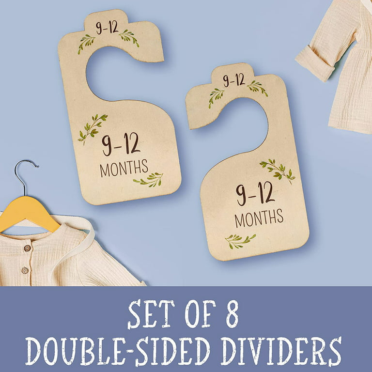 Baby Closet Dividers for Clothes Organizer - Set of 8 Beautiful Wooden  Double-Sided Baby Clothes Size Hanger Organizer from Newborn to 24 Months  for Boho Nursery Decor 