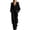 Black, variant on QQZ Wide Leg Hooded Jumpsuit For Women, Zip Front Elastic Waist Corduroy Casual Jumpsuit For Loungewear Vacation Daily Wear