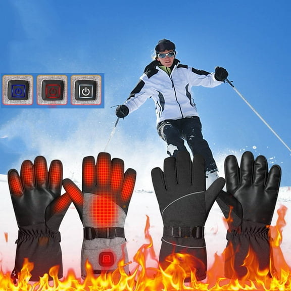 UTSJKR Rechargeable Heated Gloves, 3-Level Heat Settings, Waterproof Touchscreen Winter Gloves for Skiing, Cycling, Hiking Black