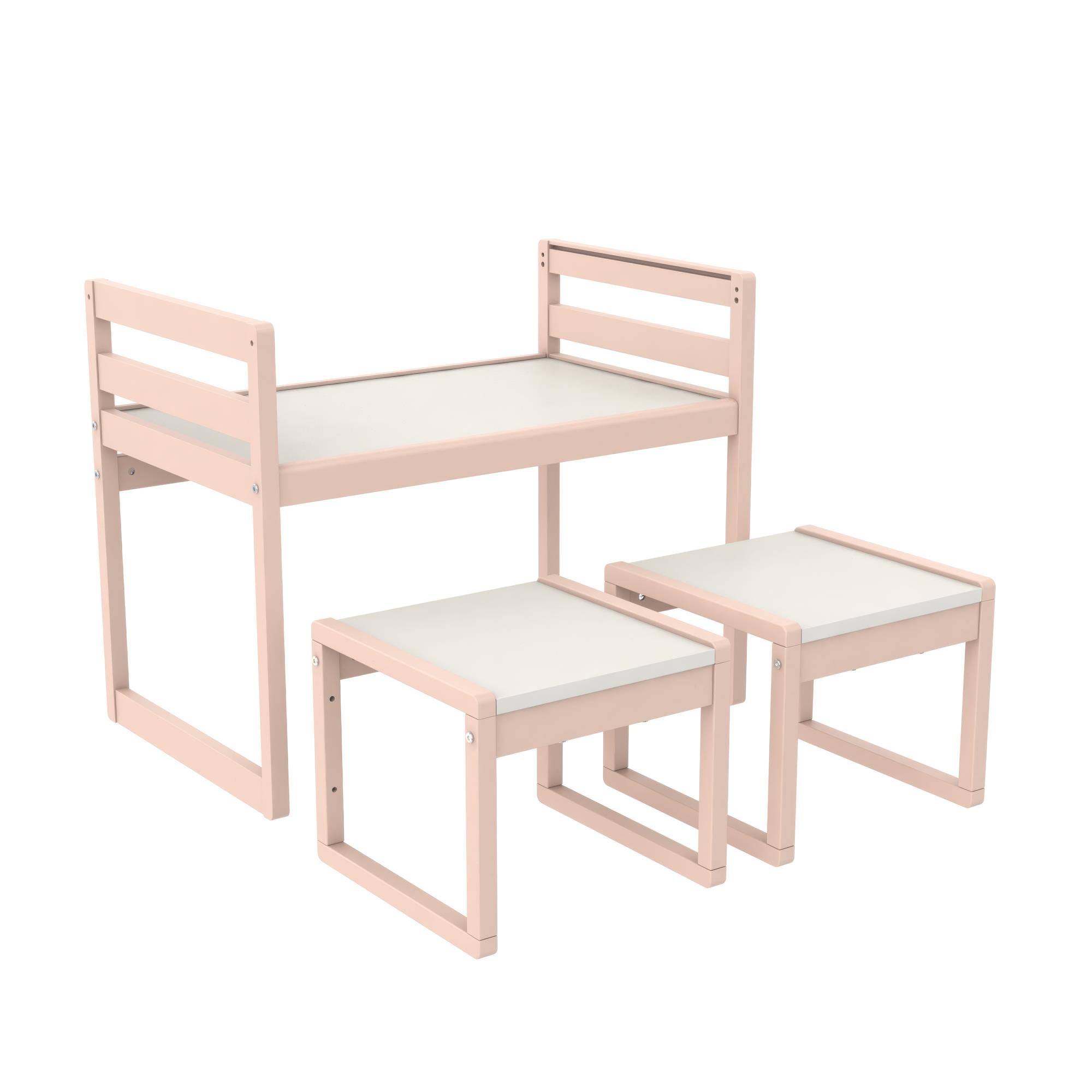 Max & Finn Signy Kids Table and 2 Chairs Set with Adjustable Heights, Pink/White