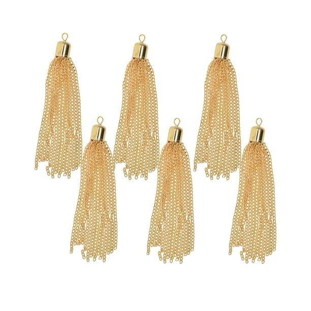Colgantes de borlas de metal encantos 6 piezas hechas a mano boho cadena larga borla colgantes joyería que hace oro ligero