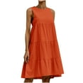 thumbnail image 1 of QIPOPIQ Robes d'Été pour Femmes Sans Manches à Col Rond Unies Amples Courtes Fluides Plissées Mini Robe Babydoll Liquidation, 1 of 7