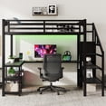 thumbnail image 3 of Black Metal Full Loft Bed - Full Size w/ Wardrobe, Desk, USB &amp; LED Lights - Space-Saving Bedroom Furniture for Teens &amp; Adults - 93"L x 57.5"W, 3 of 17