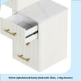 thumbnail image 6 of Velvet Upholstered Vanity Desk with Chair, Vanity Set with 5 Big Drawers, Makeup Table with Padded Chair, Marble-Look Sticker Top Dressing Table with Left/Right Adjustable Storage, Beige, 6 of 13