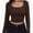 Chocolate, variant on Women Crew Neck Knitted Crop Shirt Long Sleeve Low Cut Basic Solid Tee Sexy Cutout Blouse Top Streetwear