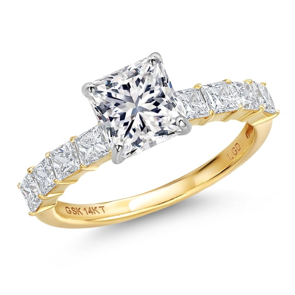 Gem Stone King 2.96 Cttw IGI Certified Lab Grown Diamond in 14K Two-Tone Gold Engagement Ring for Women | Princess Center Diamond 2.00 Ct | E-F Color | VS1-VS2 Clarity | Size 6