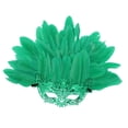 thumbnail image 3 of Máscara de plumas artificiales de media cara, accesorio de moda para fiesta de disfraces de cosplay Verde, 3 of 8