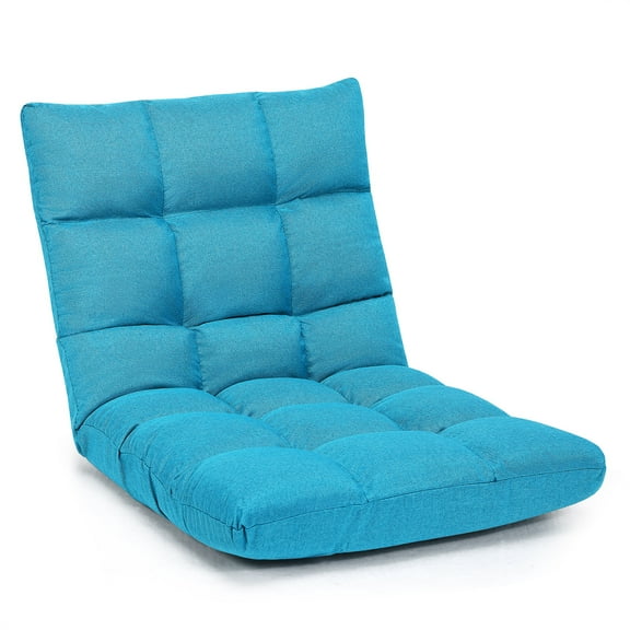 Costway Adjustable 14-Position Floor Chair Folding Lazy Gaming Sofa Chair Peacock Blue