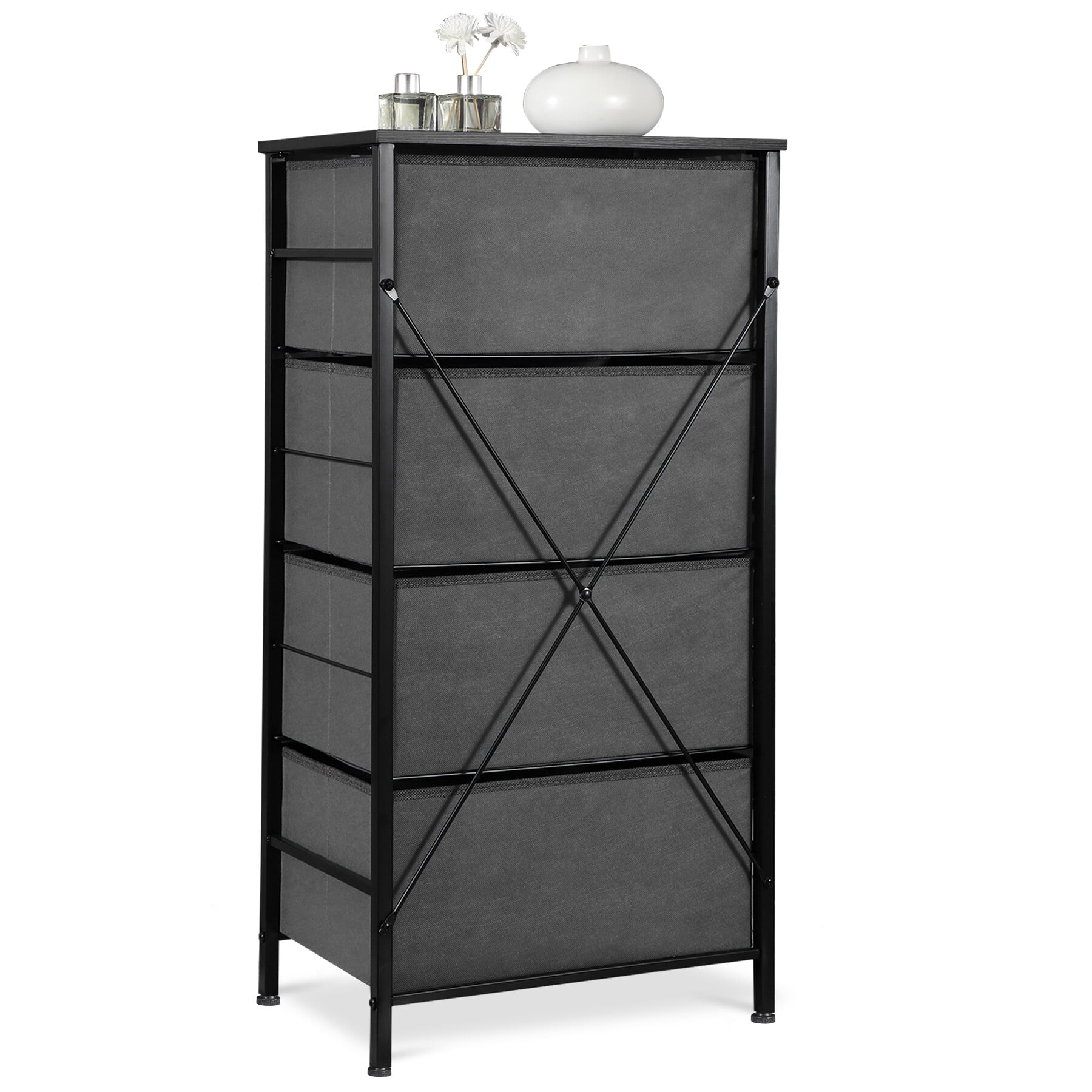 HomGarden 4 Drawer Storage Dresser Adult Kids Vertical Fabric Chest of Drawers Organizer Gray