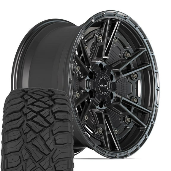 4PLAY Wheels 4PS01 20 Inch Rims and Tires Fit 6x135 & 6x139.7 20x9 Satin Black - TerraMax RT 275/55-20 (Set of 4)