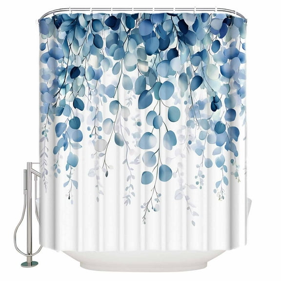 72x78 Inch Shower Curtain Blue Eucalyptus Leaves Bathroom Decor Waterproof Fabric Bathtub Bath Curtains Decorative Summer Botanical Weeping Extra Long Shower Curtain Set with Hooks