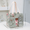 thumbnail image 2 of DLIU Thick Fabric Floral Tote Lunch Bag, Green flowers, Work Carrying Bag, Hand Bag, 2 of 9