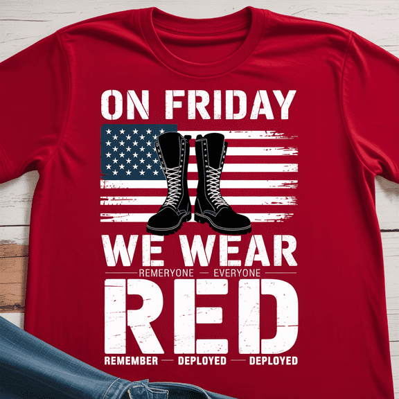 R.E.D. Friday T-Shirt - On Friday We Wear Red - Remember Everyone Deployed Military Boots & Flag Patriotic Tee